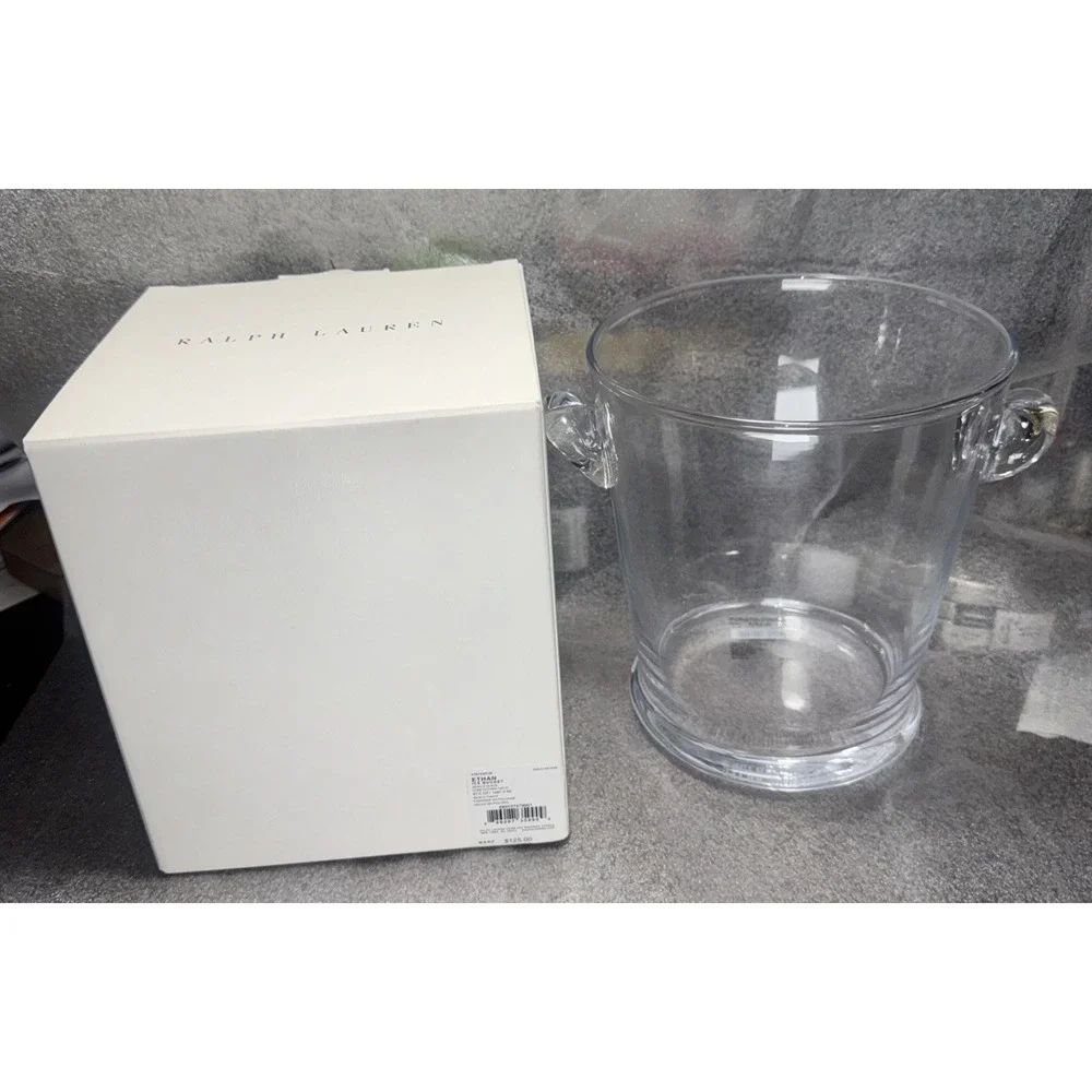 Ralph lauren Designer ice bucket Crystal glass 8.5 inches, New With Box. 67.2 Oz